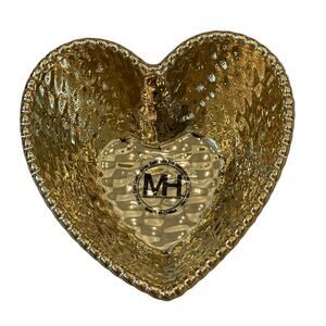 Miracle Home Collection Gold Heart Shaped Bowl 7in Ceramic Holiday Glam Decor